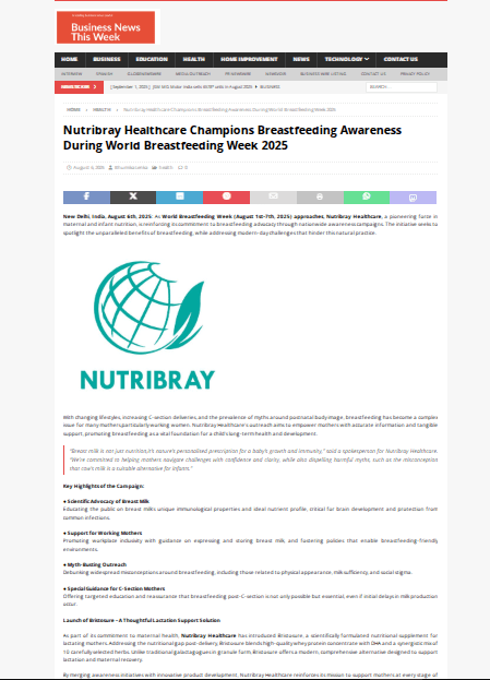 Nutribray Healthcare Champions Breastfeeding Awareness During World Breastfeeding Week 2025