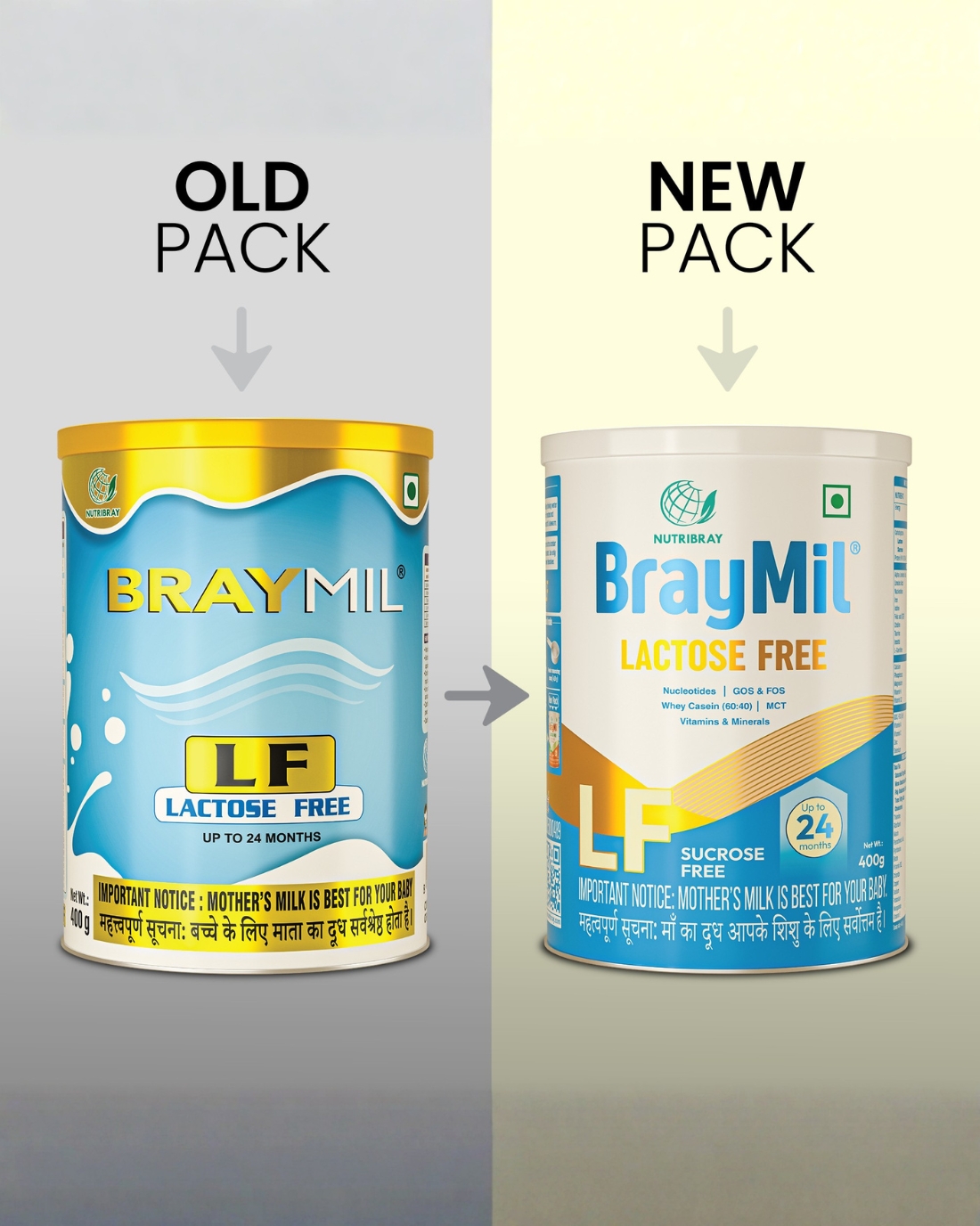Braymil Lactose Free | GOS & FOS | Whey Casein (60:40) | Vitamins & Minerals | Up to 24 Months Powder